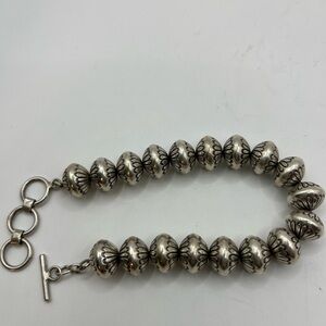 Handmade Southwestern Silver Beaded Bracelet 8” Native American  SZ